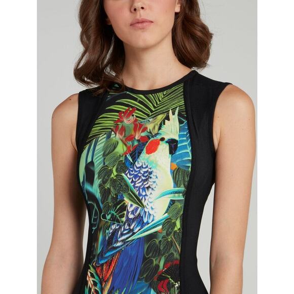Roberto Cavalli Black Tropical Printed Sleeveless Sheath Dress Size 6 - Picture 4 of 11